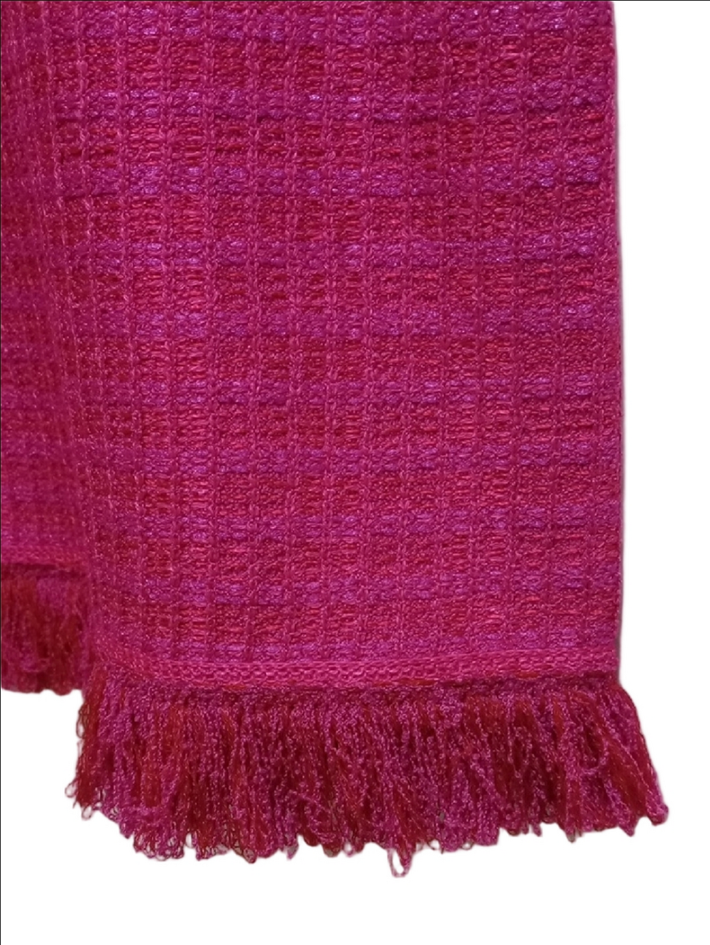 🆕 ST. JOHN "CAMELLIA" TWEED FUCHSIA PINK WOOL BLEND MINI MIDI SKIRT WITH FRINGE - Picture 4 of 12